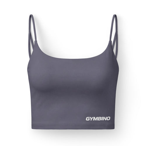 GYMBINO Women's Luxe Sports Bra — Strappy Black Crop with Logo