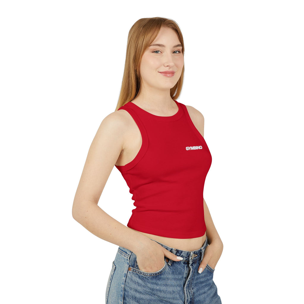 Gymbino 'In My Gym Era' Women's Racer Tank Top — Micro Rib Cropped Athletic Tank