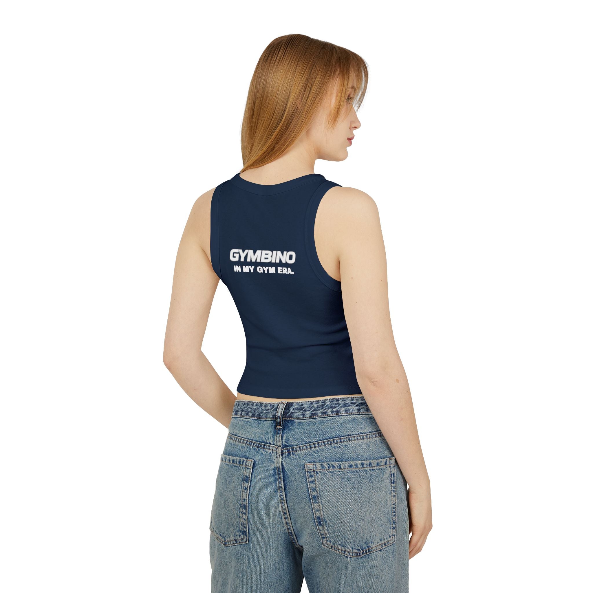 Gymbino 'In My Gym Era' Women's Racer Tank Top — Micro Rib Cropped Athletic Tank