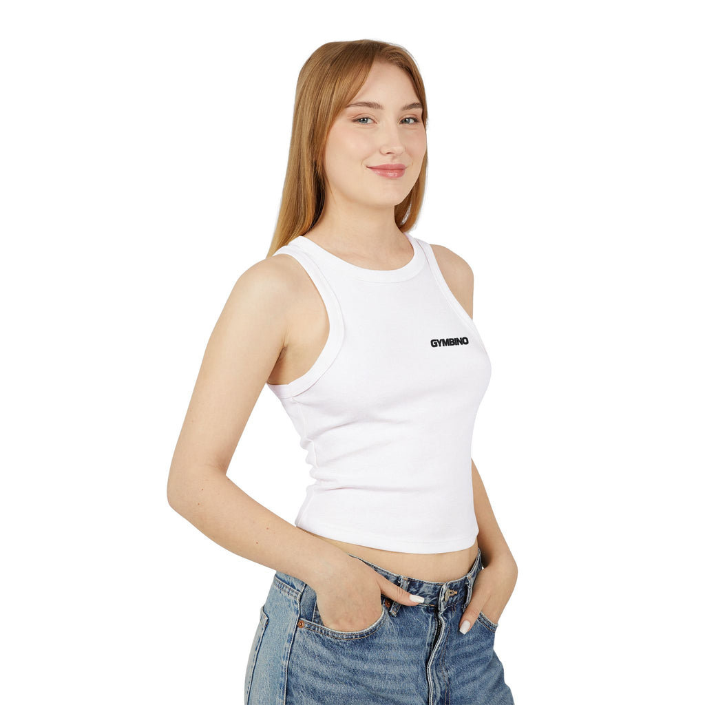 Gymbino 'In My Gym Era' Women's Racer Tank Top — Micro Rib Cropped Athletic Tank