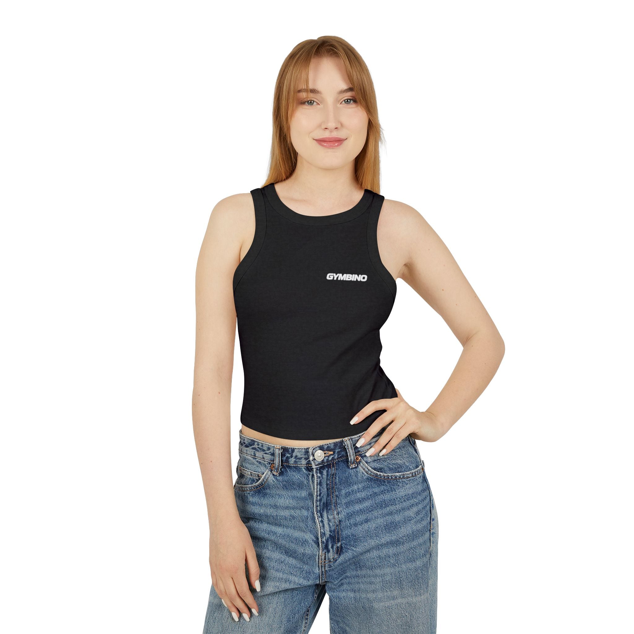 Gymbino 'In My Gym Era' Women's Racer Tank Top — Micro Rib Cropped Athletic Tank