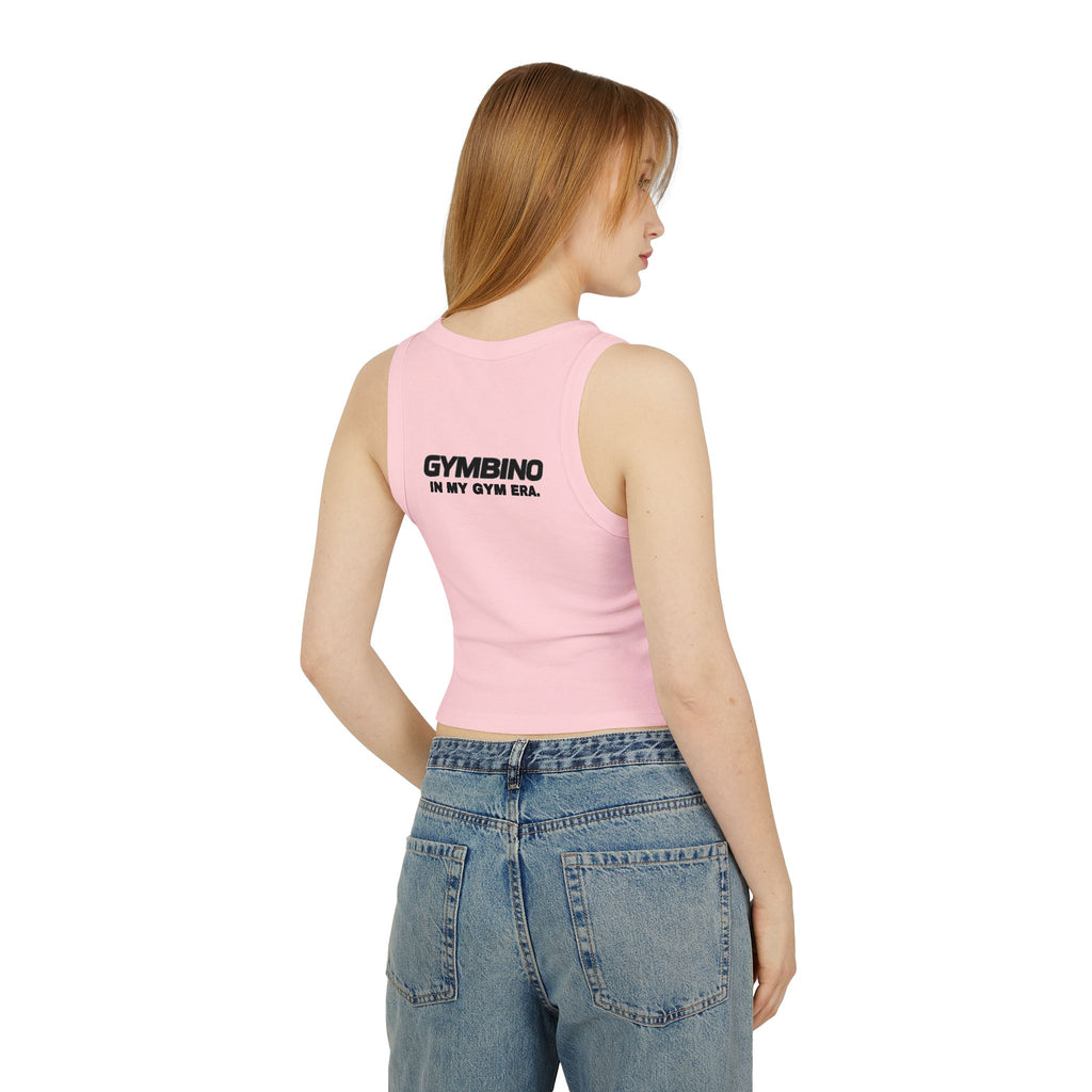 Gymbino 'In My Gym Era' Women's Racer Tank Top — Micro Rib Cropped Athletic Tank