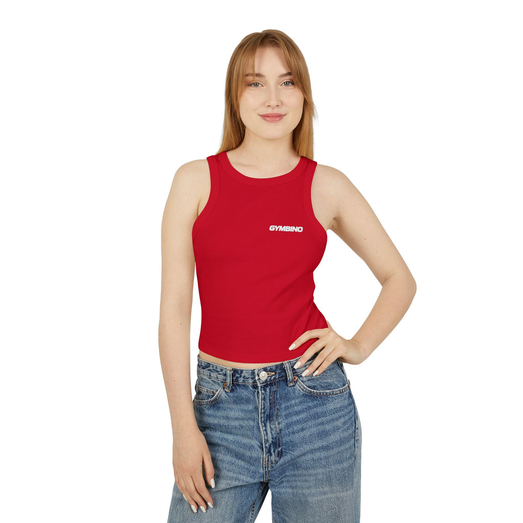 Gymbino 'In My Gym Era' Women's Racer Tank Top — Micro Rib Cropped Athletic Tank