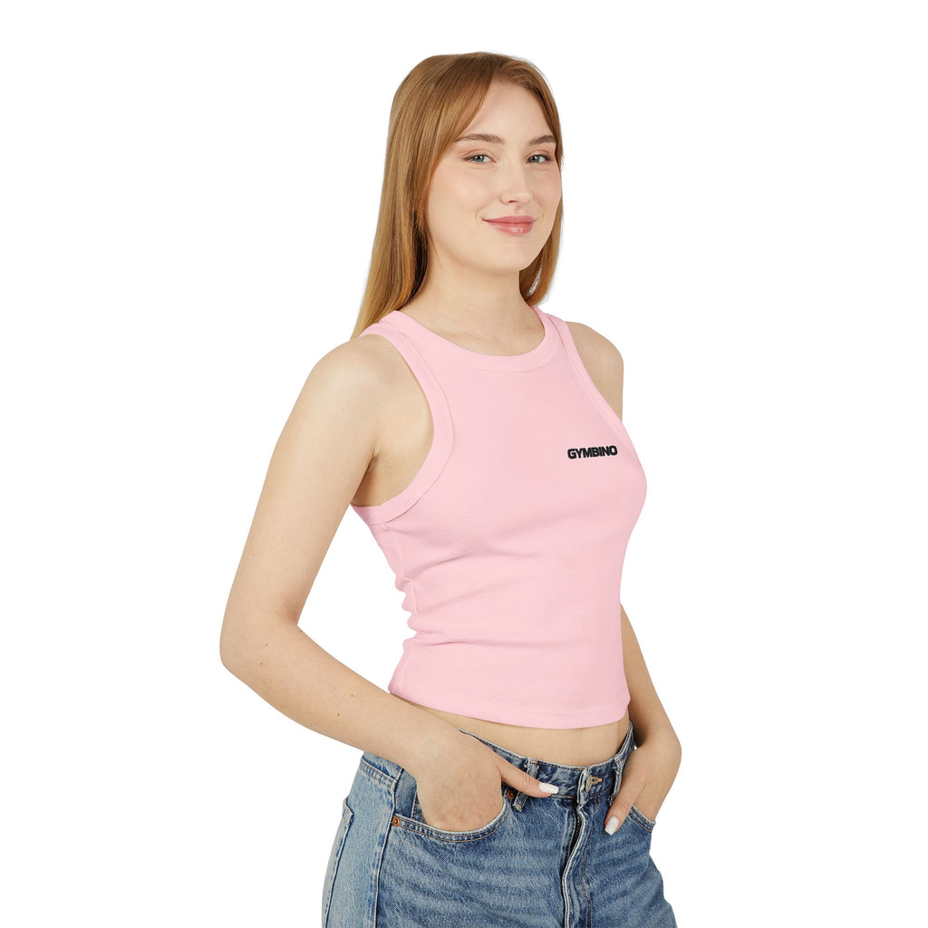Gymbino 'In My Gym Era' Women's Racer Tank Top — Micro Rib Cropped Athletic Tank