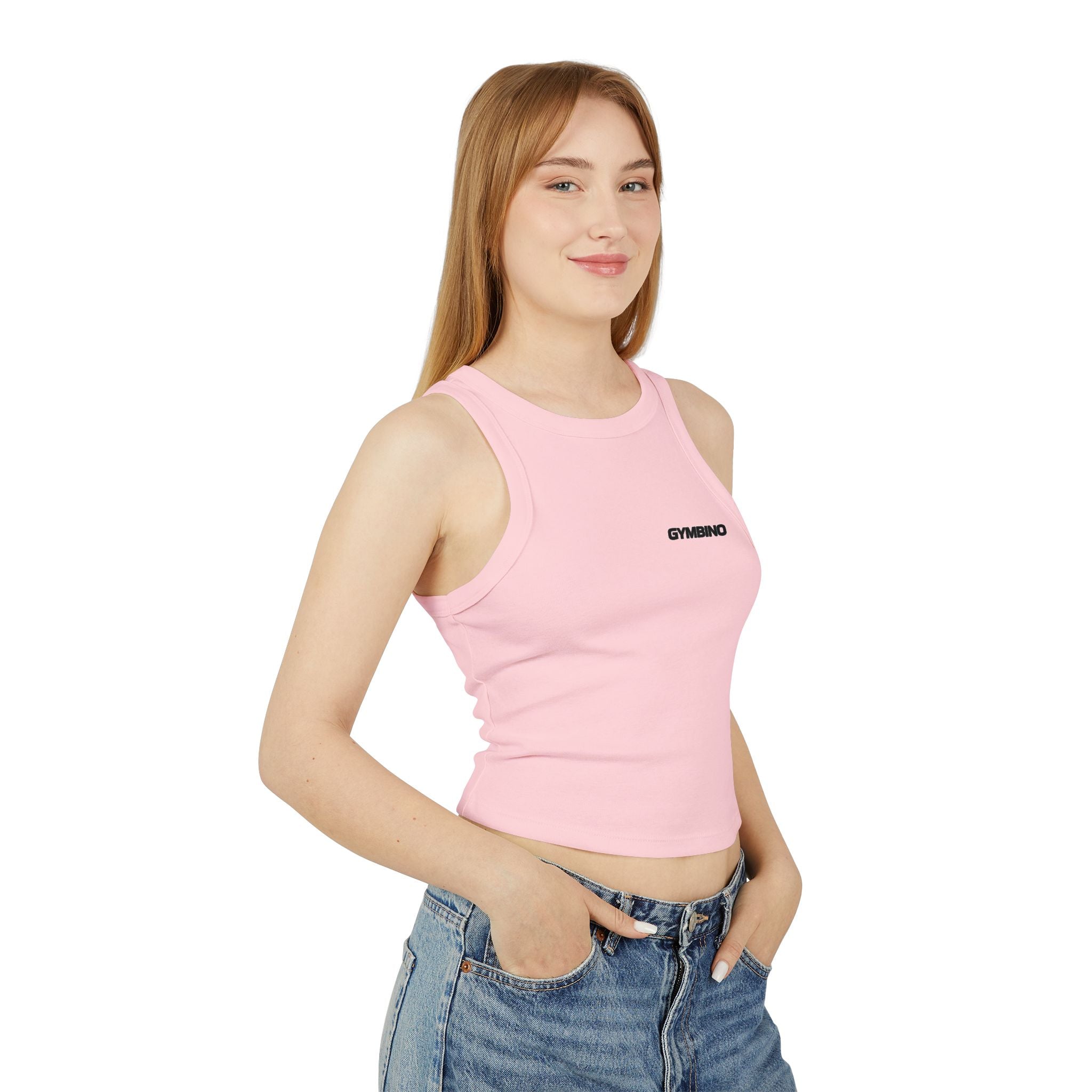 Gymbino 'In My Gym Era' Women's Racer Tank Top — Micro Rib Cropped Athletic Tank