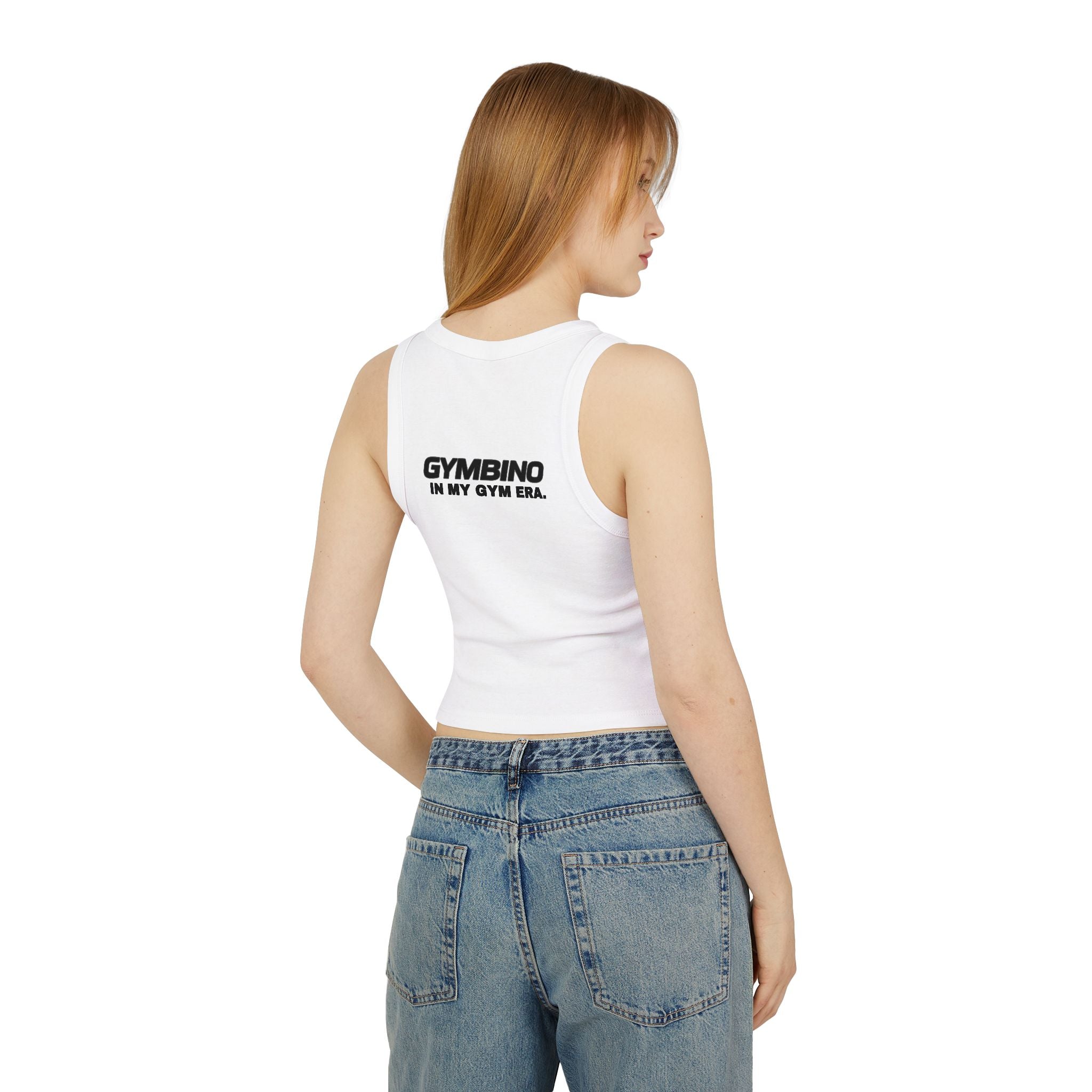 Gymbino 'In My Gym Era' Women's Racer Tank Top — Micro Rib Cropped Athletic Tank