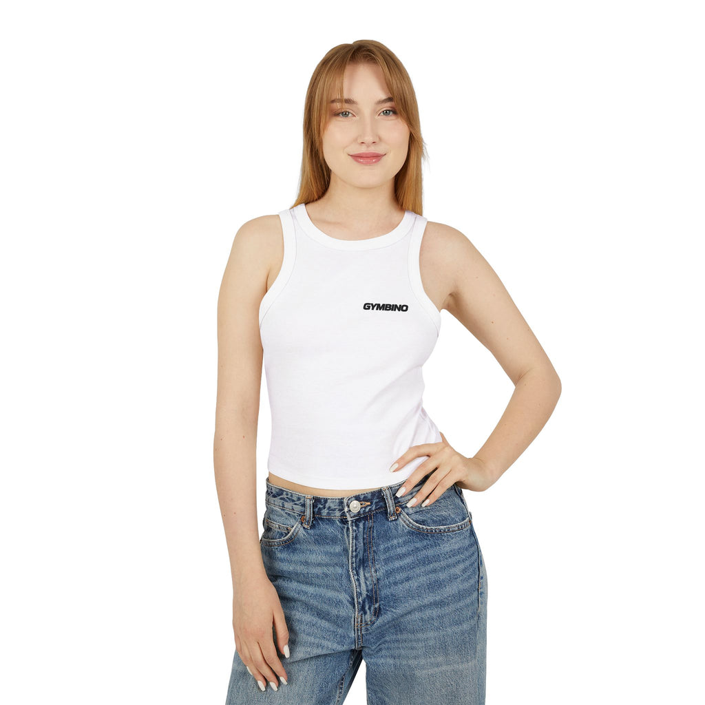 Gymbino 'In My Gym Era' Women's Racer Tank Top — Micro Rib Cropped Athletic Tank