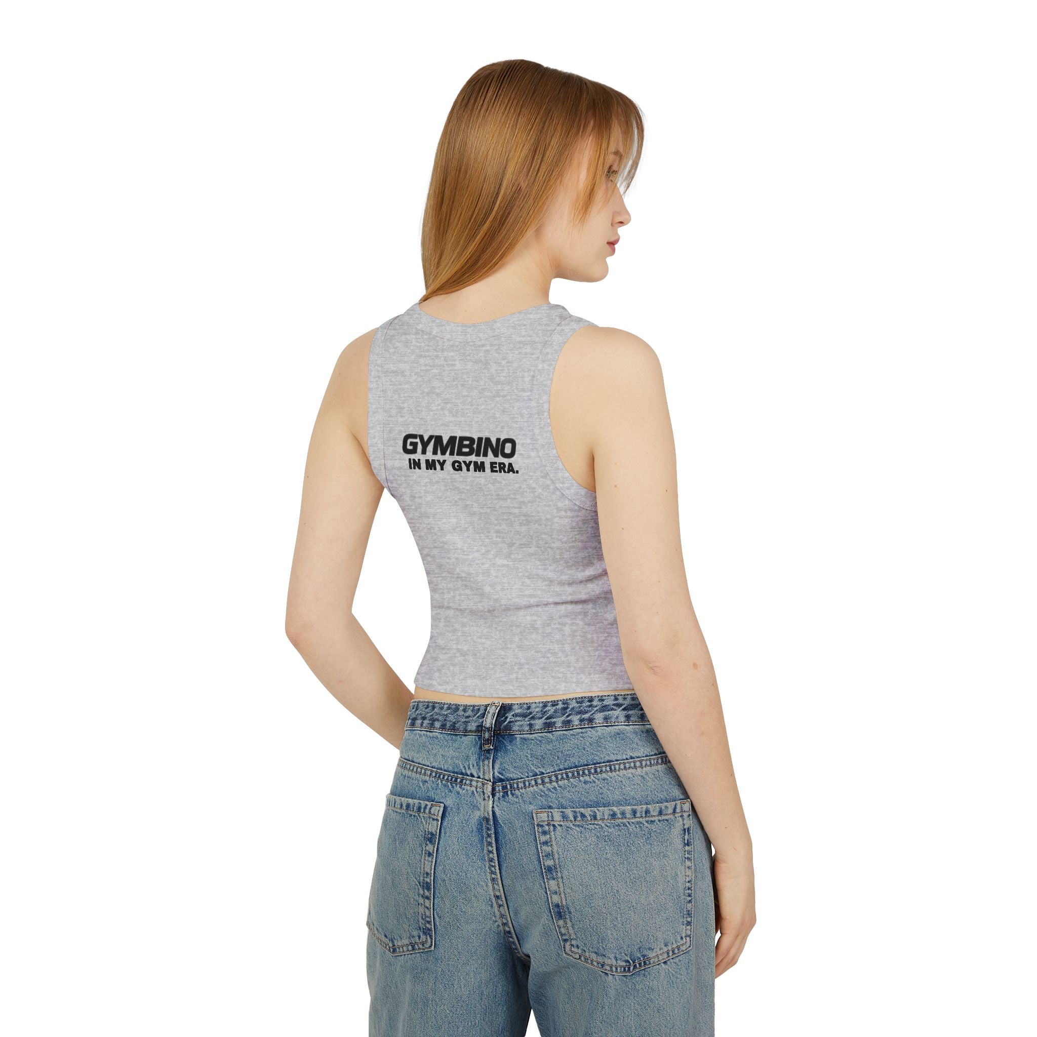 Gymbino 'In My Gym Era' Women's Racer Tank Top — Micro Rib Cropped Athletic Tank