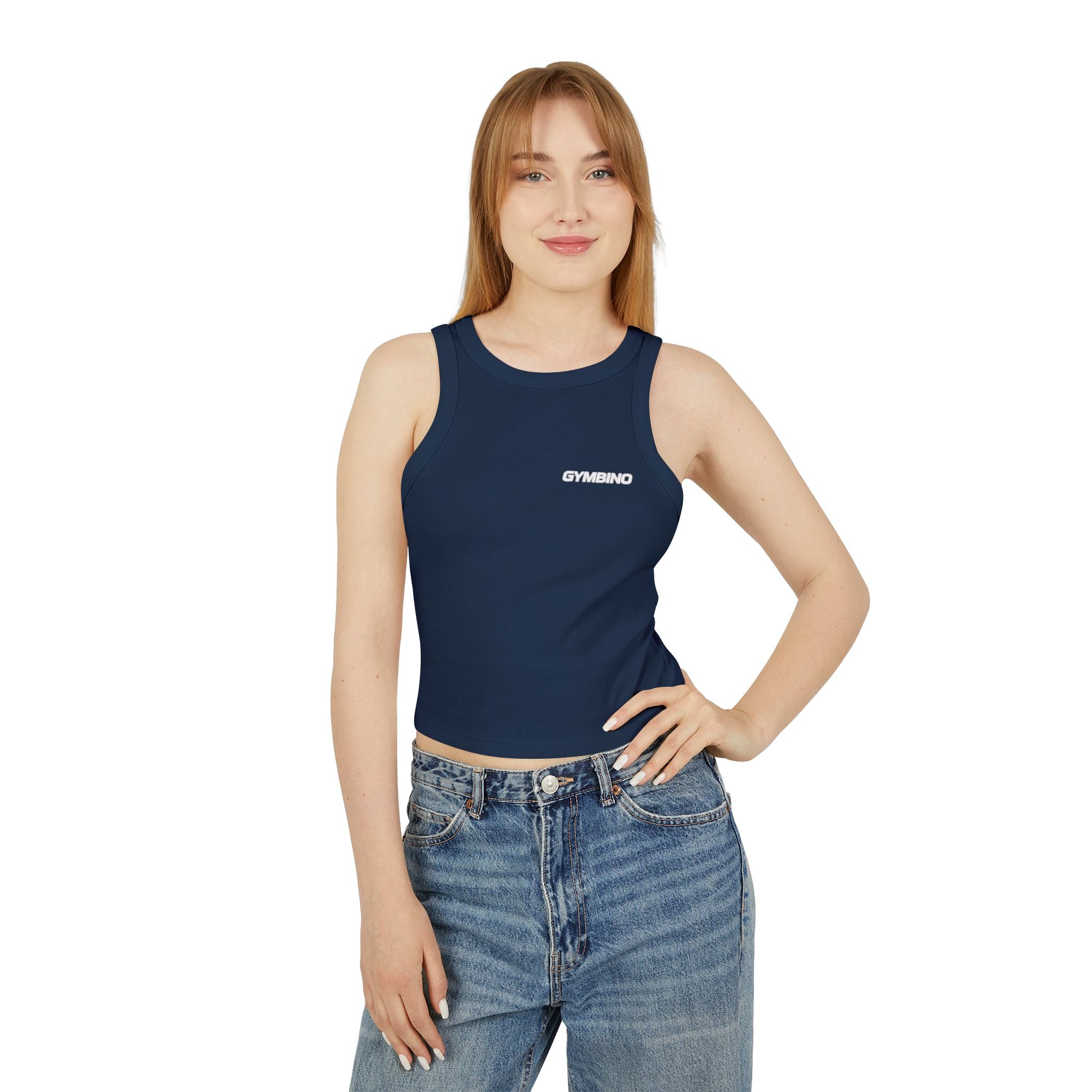 Gymbino 'In My Gym Era' Women's Racer Tank Top — Micro Rib Cropped Athletic Tank