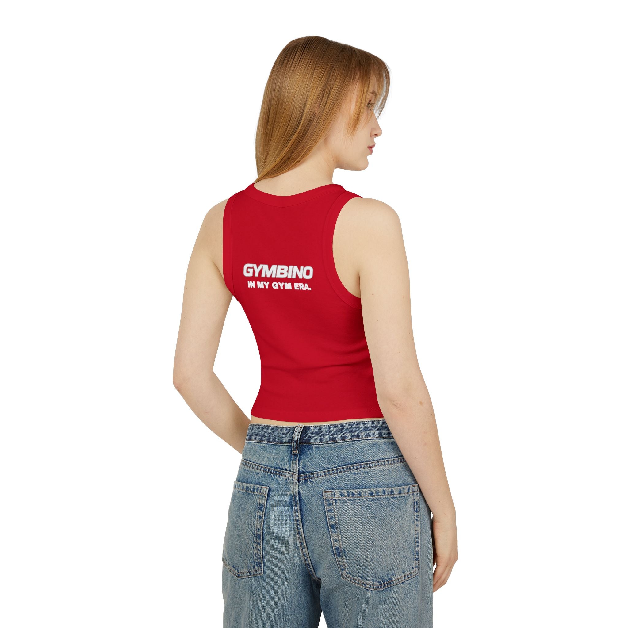 Gymbino 'In My Gym Era' Women's Racer Tank Top — Micro Rib Cropped Athletic Tank