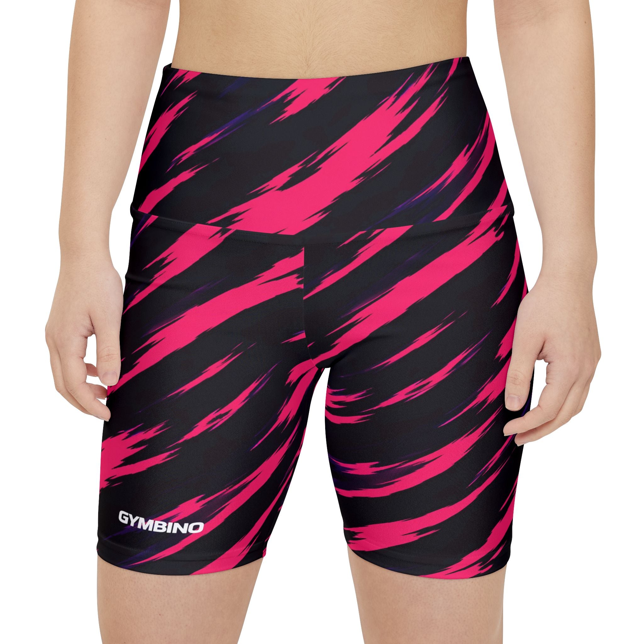 Pink Brushstroke GYMBINO Workout Shorts — Women's Athletic Biker Shorts