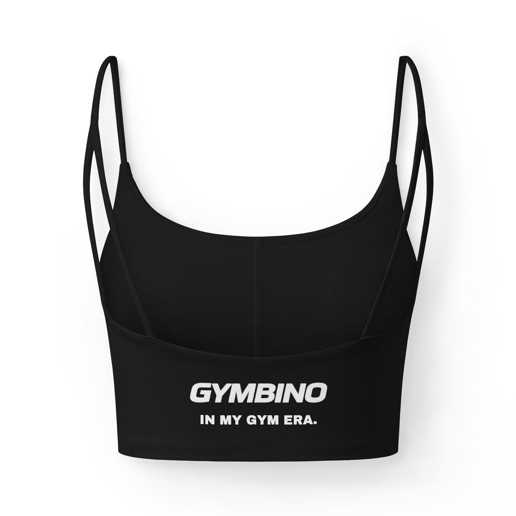 GYMBINO Women's Luxe Sports Bra — Strappy Black Crop with Logo