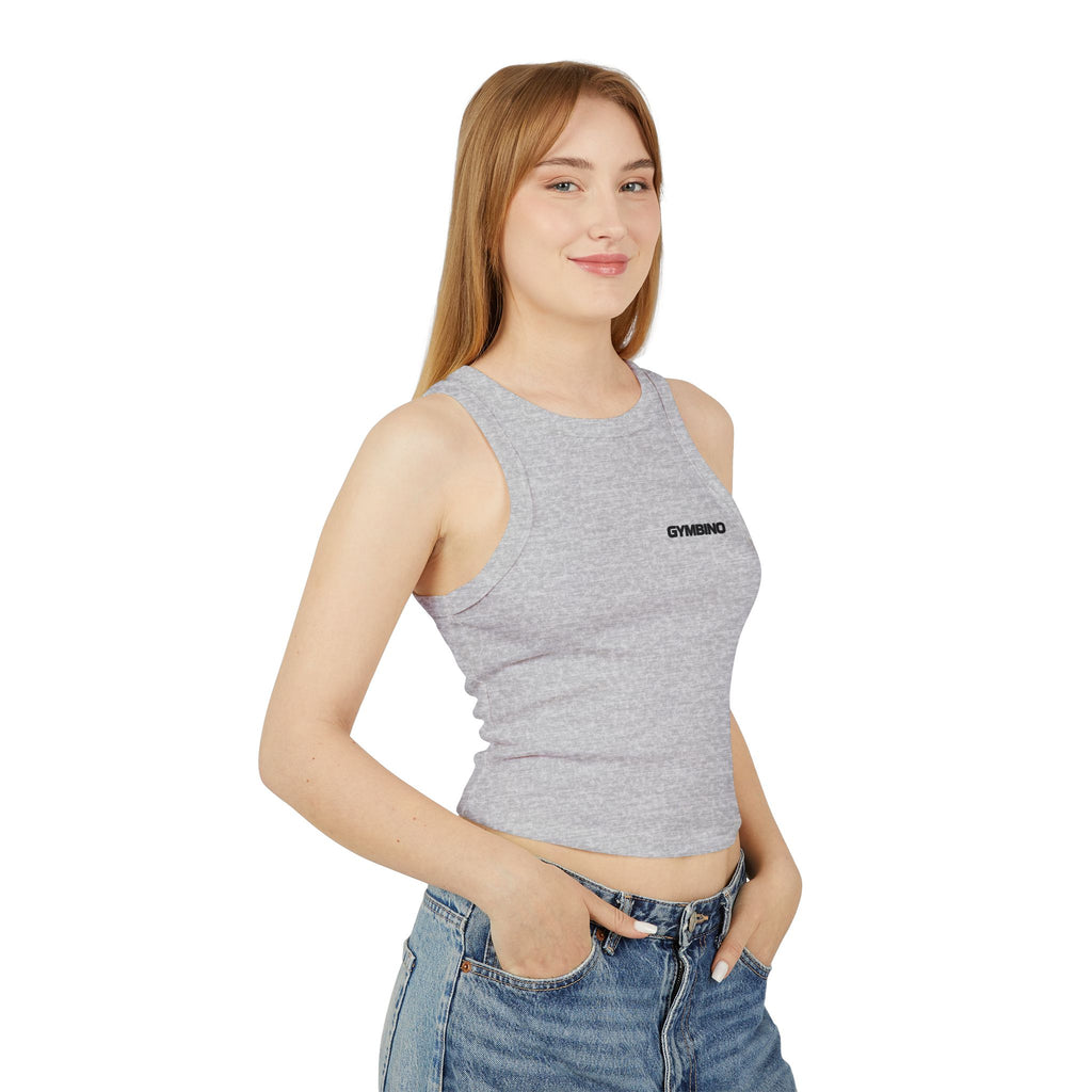 Gymbino 'In My Gym Era' Women's Racer Tank Top — Micro Rib Cropped Athletic Tank